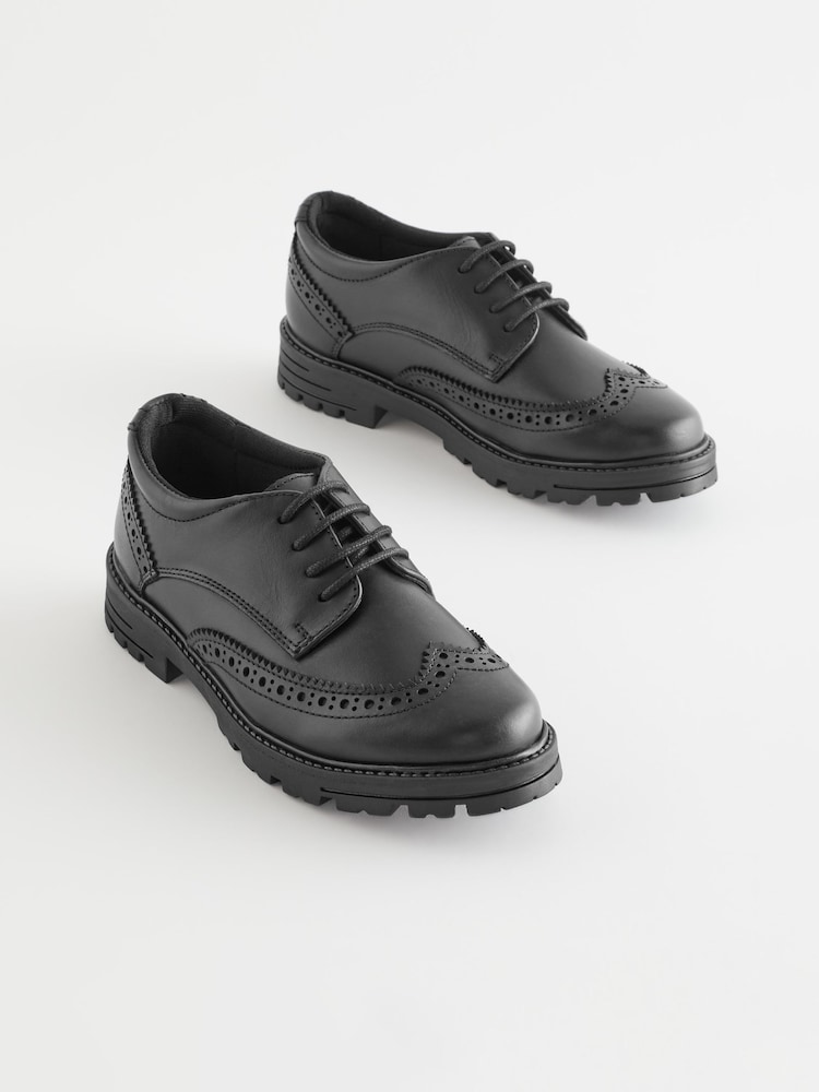 Matzwart - Schoolbrogues van leer met dikke zool en veters - Image 5 of 11