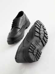 Black Matt Standard Fit (F) School Leather Chunky Lace-Up Brogues - Image 6 of 11