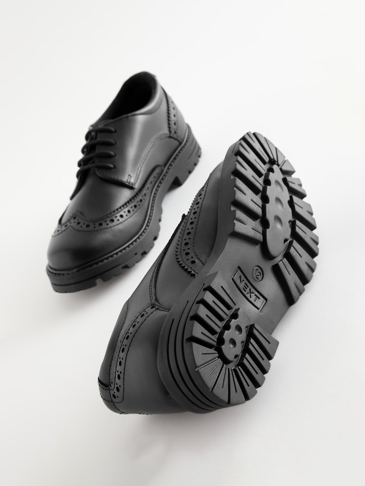 Matzwart - Schoolbrogues van leer met dikke zool en veters - Image 6 of 11