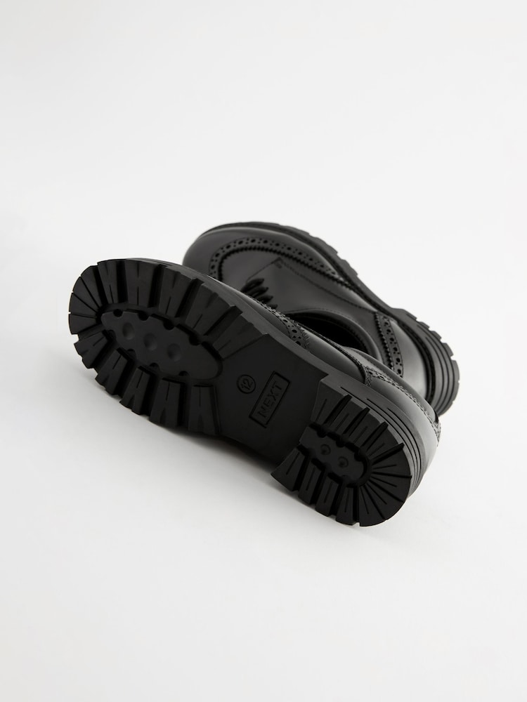 Matzwart - Schoolbrogues van leer met dikke zool en veters - Image 7 of 11