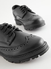 Black Matt Standard Fit (F) School Leather Chunky Lace-Up Brogues - Image 8 of 11