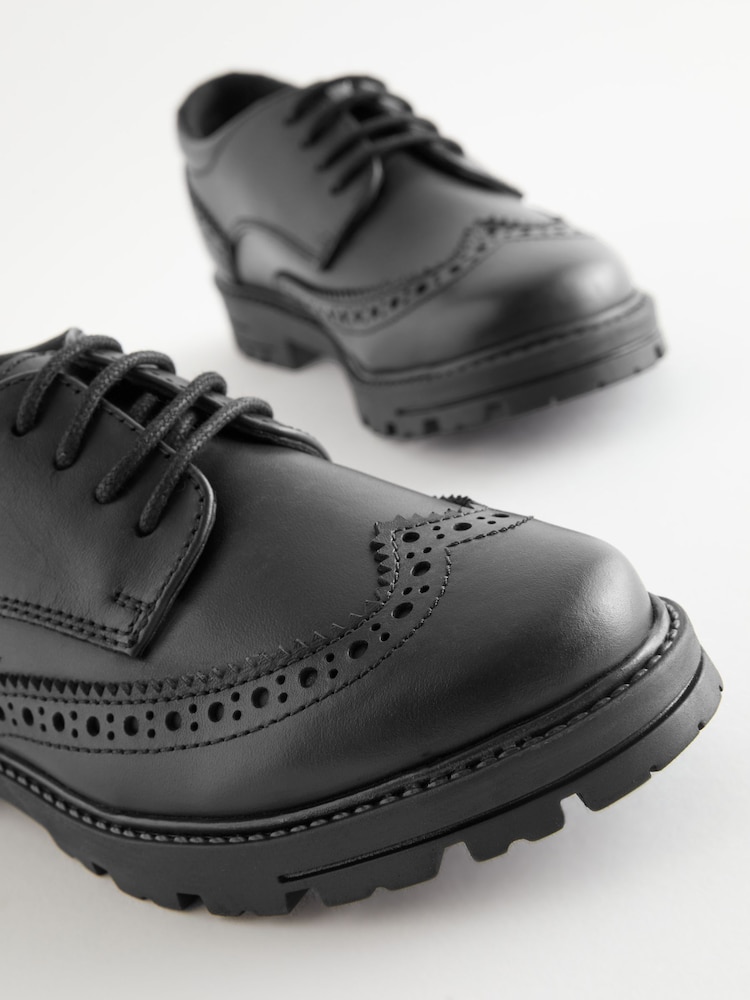 Matzwart - Schoolbrogues van leer met dikke zool en veters - Image 8 of 11