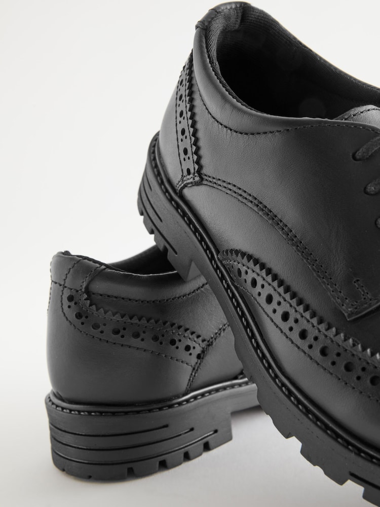 Matzwart - Schoolbrogues van leer met dikke zool en veters - Image 9 of 11