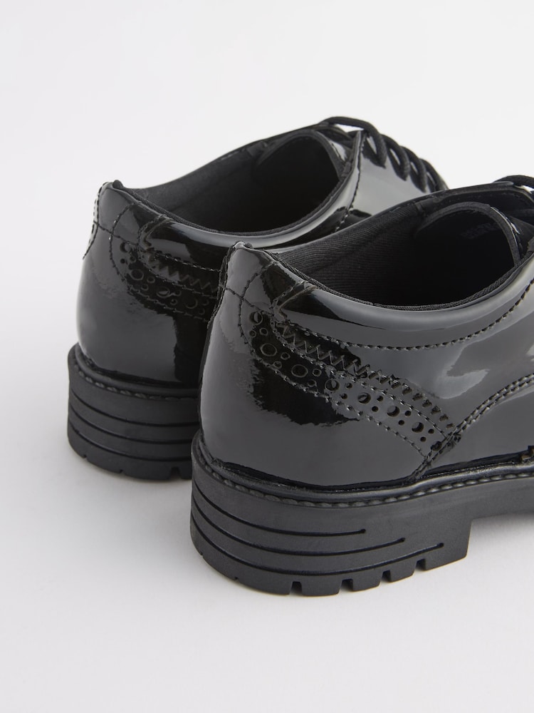 Črn patent - Šolski usnjeni brogues z vezalkami in debelim podplatom - Slika 8 iz 8 Črn patent - Šolski usnjeni brogues z vezalkami in debelim podplatom - Slika 8 iz 8