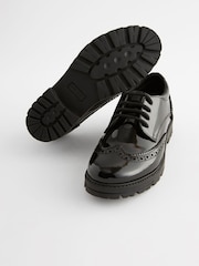 Black Patent Wide Fit (G) School Leather Chunky Lace-Up Brogues - Image 3 of 6