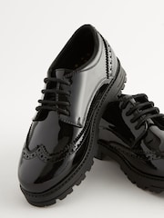 Black Patent Wide Fit (G) School Leather Chunky Lace-Up Brogues - Image 5 of 6
