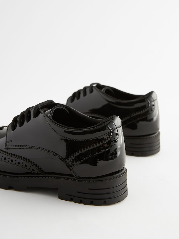 Črn patent - Šolski usnjeni brogues z vezalkami in debelim podplatom - Slika 6 iz 6 Črn patent - Šolski usnjeni brogues z vezalkami in debelim podplatom - Slika 6 iz 6