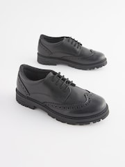 Black Matt Wide Fit (G) School Leather Chunky Lace-Up Brogues - Image 1 of 10