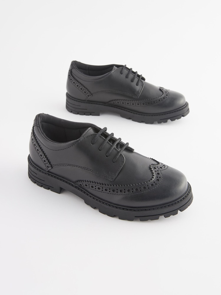 Black Matt Wide Fit (G) School Leather Chunky Lace-Up Brogues - Image 1 of 10 Black Matt Wide Fit (G) School Leather Chunky Lace-Up Brogues - Image 1 of 10