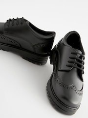 Black Matt Wide Fit (G) School Leather Chunky Lace-Up Brogues - Image 10 of 10