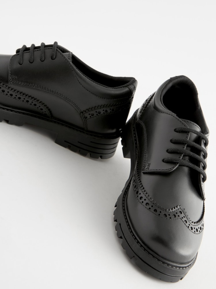 Black Matt Wide Fit (G) School Leather Chunky Lace-Up Brogues - Image 10 of 10