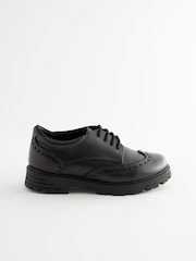 Black Matt Wide Fit (G) School Leather Chunky Lace-Up Brogues - Image 2 of 10