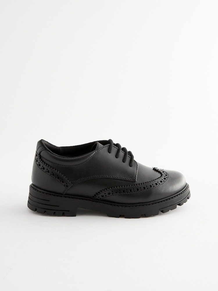 Black Matt Wide Fit (G) School Leather Chunky Lace-Up Brogues - Image 2 of 10