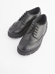Black Matt Wide Fit (G) School Leather Chunky Lace-Up Brogues - Image 3 of 10