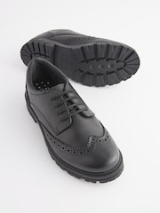 Black Matt Wide Fit (G) School Leather Chunky Lace-Up Brogues - Image 6 of 10