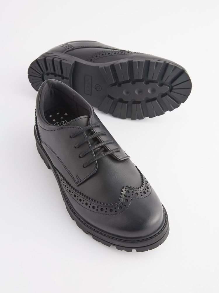 Noir mat - Chaussures de brogue à lacets en cuir épais pour l’école - Image 6 of 10