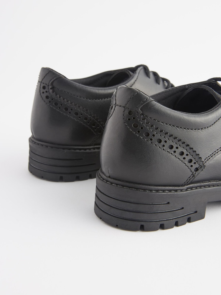 Noir mat - Chaussures de brogue à lacets en cuir épais pour l’école - Image 8 of 10