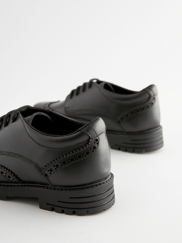 Noir mat - Chaussures de brogue à lacets en cuir épais pour l’école - Image 9 of 10