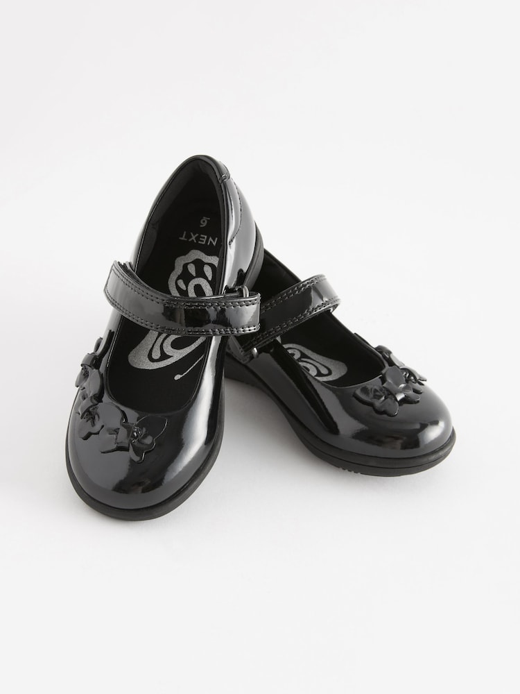 Black Patent Wide Fit (G) School Junior Butterfly Mary Jane Shoes - Image 1 of 8