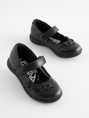 Matt Black Wide Fit (G) School Junior Butterfly Mary Jane Shoes - Image 1 of 7