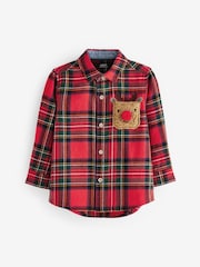 Red with Christmas Reindeer Pocket Long Sleeve Check Shirt (3mths-7yrs) - Image 1 of 4