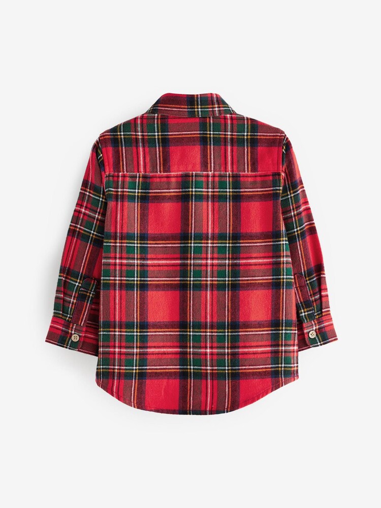 Red with Christmas Reindeer Pocket Long Sleeve Check Shirt (3mths-7yrs) - Image 2 of 4