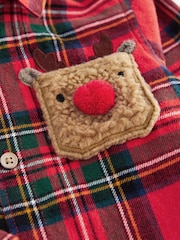 Red with Christmas Reindeer Pocket Long Sleeve Check Shirt (3mths-7yrs) - Image 3 of 4