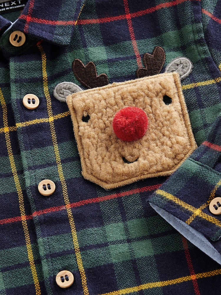 Green with Character Pocket Long Sleeve Check Shirt (3mths-7yrs) - Image 3 of 3