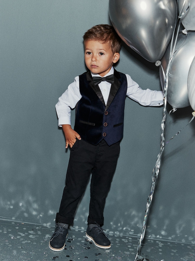 Blue Velvet Waistcoat Set (3mths-7yrs) - Image 1 of 8 Blue Velvet Waistcoat Set (3mths-7yrs) - Image 1 of 8