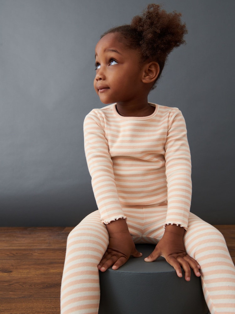Neutral Stripe Cotton Rich Long Sleeve Rib T-Shirt (3mths-7yrs) - Image 1 of 6
