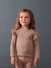 Neutral Flower Long Sleeve Frill Rib Jersey Top (3mths-7yrs) - Image 1 of 5