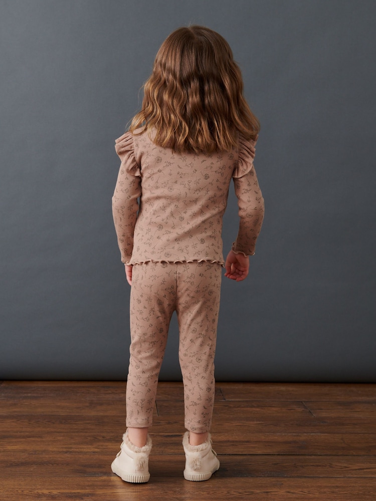 Neutral Flower Long Sleeve Frill Rib Jersey Top (3mths-7yrs) - Image 2 of 5