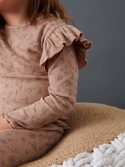 Neutral Flower Long Sleeve Frill Rib Jersey Top (3mths-7yrs) - Image 3 of 5