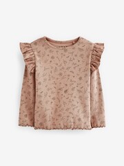 Neutral Flower Long Sleeve Frill Rib Jersey Top (3mths-7yrs) - Image 4 of 5