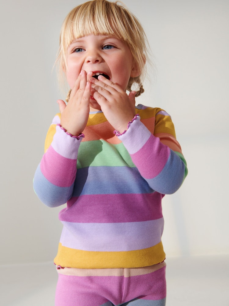 Rainbow stripe Cotton Rich Long Sleeve Rib T-Shirt (3mths-7yrs) - Image 1 of 6 Rainbow stripe Cotton Rich Long Sleeve Rib T-Shirt (3mths-7yrs) - Image 1 of 6