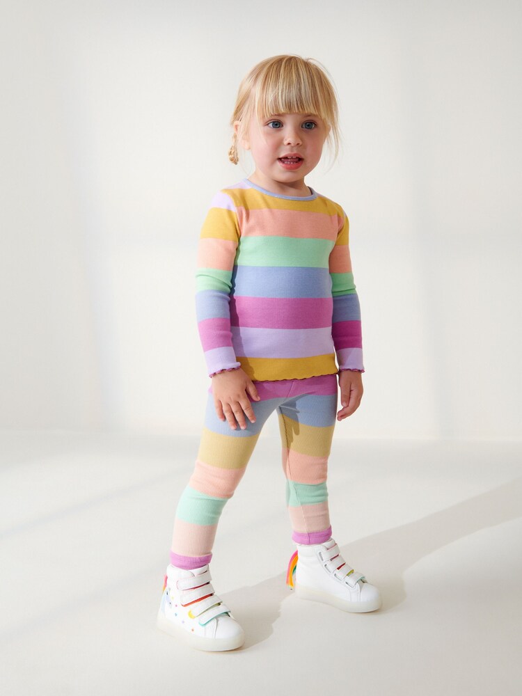 Rainbow stripe Cotton Rich Long Sleeve Rib T-Shirt (3mths-7yrs) - Image 2 of 6 Rainbow stripe Cotton Rich Long Sleeve Rib T-Shirt (3mths-7yrs) - Image 2 of 6