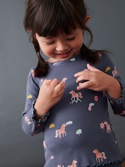 Navy Unicorn Cotton Rich Long Sleeve Rib T-Shirt (3mths-7yrs) - Image 1 of 5