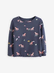 Navy Unicorn Cotton Rich Long Sleeve Rib T-Shirt (3mths-7yrs) - Image 4 of 5