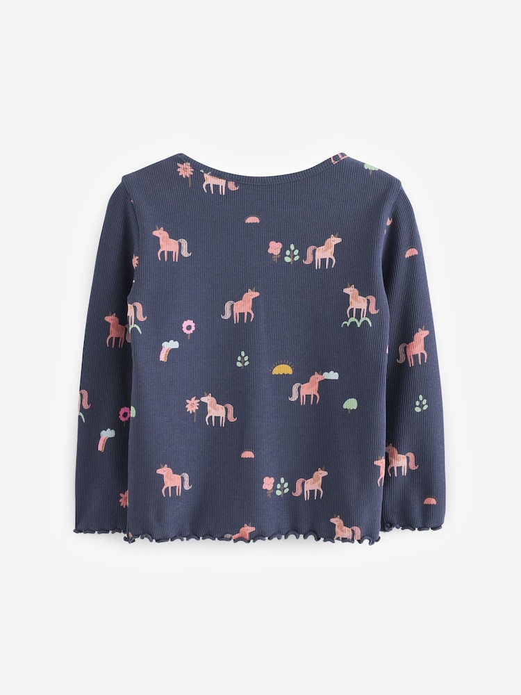 Navy Unicorn Cotton Rich Long Sleeve Rib T-Shirt (3mths-7yrs) - Image 5 of 5