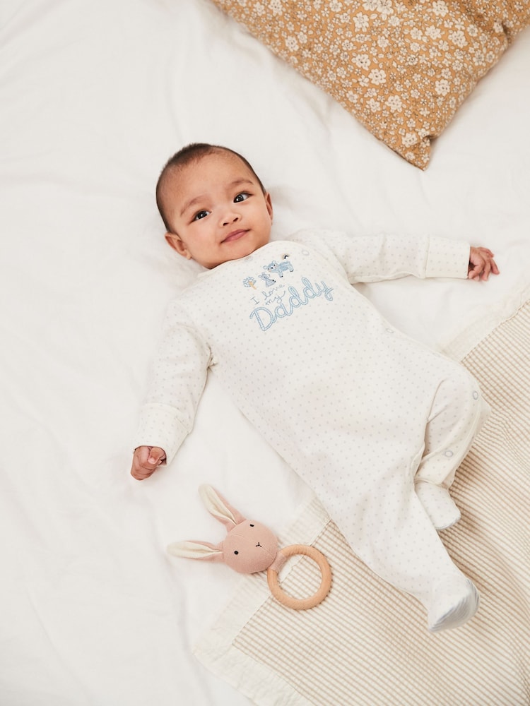 White/Blue 100% Cotton Bear Family Sleepsuit (0-2yrs) - Image 1 of 5
