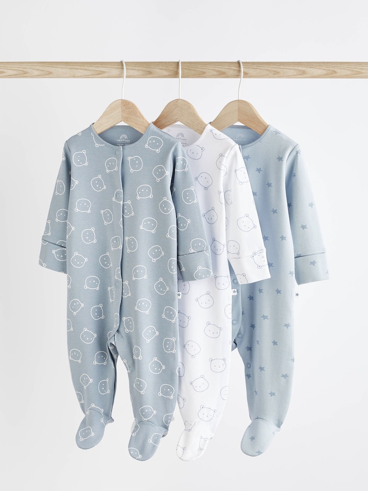 Blue Baby 100% Cotton Sleepsuits 3 Pack (0-2yrs) - Image 1 of 10