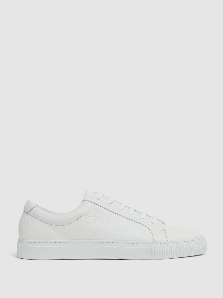 Reiss White Luca Tumbled-Leather Low-Top Trainers - Image 1 of 5 Reiss White Luca Tumbled-Leather Low-Top Trainers - Image 1 of 5