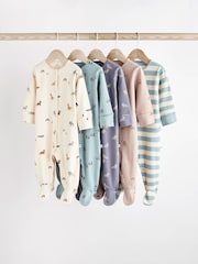 Teal Blue Baby 100% Cotton Sleepsuits 5 Pack (0-2yrs) - Image 1 of 13