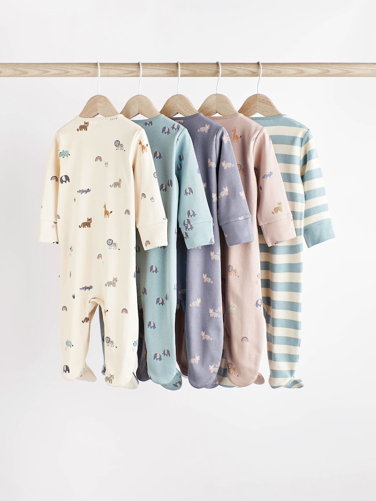 Teal Blue Baby 100% Cotton Sleepsuits 5 Pack (0-2yrs) - Image 2 of 13