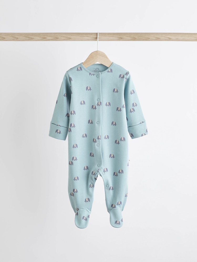 Teal Blue Baby 100% Cotton Sleepsuits 5 Pack (0-2yrs) - Image 5 of 13