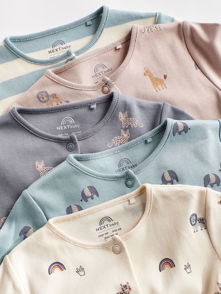 Teal Blue Baby 100% Cotton Sleepsuits 5 Pack (0-2yrs) - Image 9 of 13