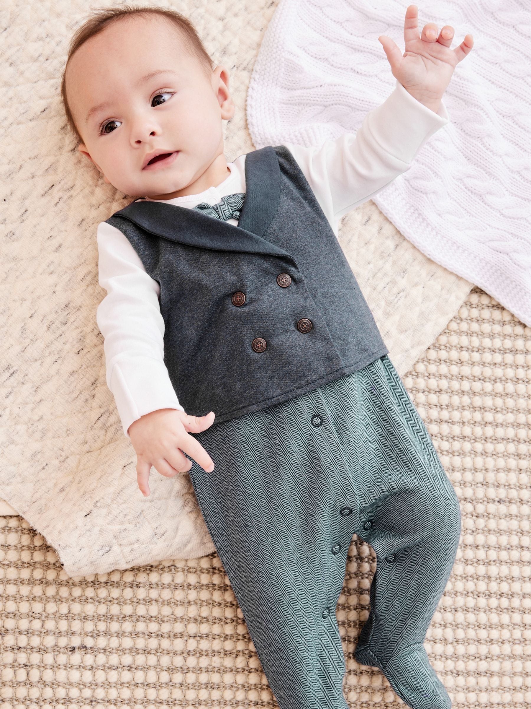Buy Navy Blue Smart Baby 100 Cotton Waistcoat Sleepsuit 0mths 2yrs from Next Egypt