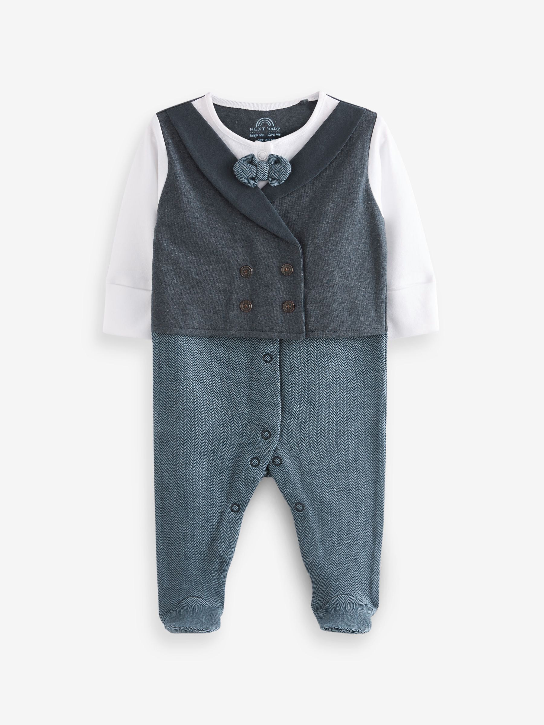 Buy Navy Blue Smart Baby 100 Cotton Waistcoat Sleepsuit 0mths 2yrs from Next Luxembourg