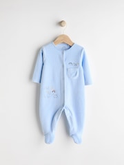 Pale Blue Teddy Bear Textured Baby Sleepsuit (0mths-3yrs) - Image 5 of 12