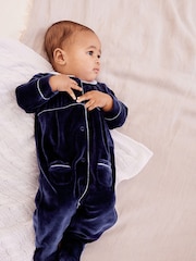 Navy Blue Baby Velour Collared Sleepsuit (0mths-3yrs) - Image 1 of 7